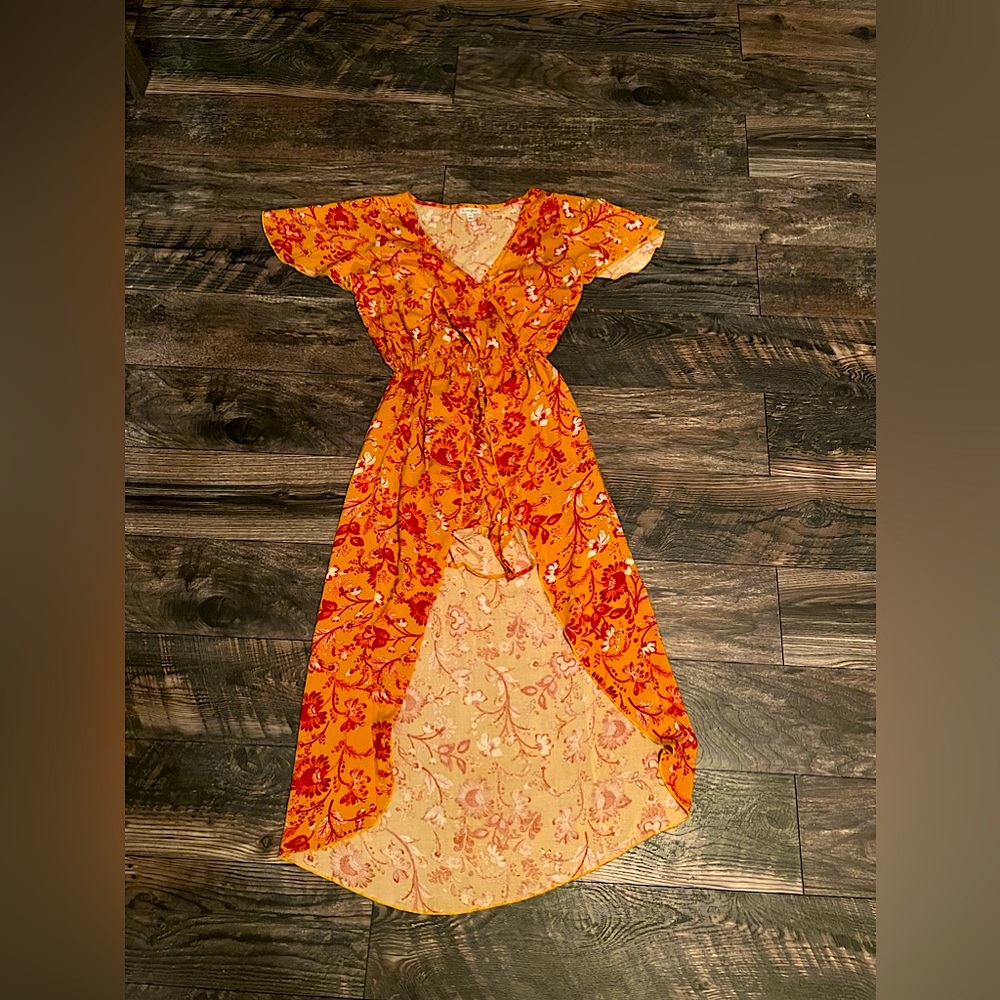 Orange floral short maxi dress